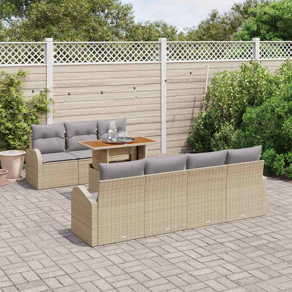 Garten-Sofa-Set mit Speicher 8 pcs Beige Poly Rattan